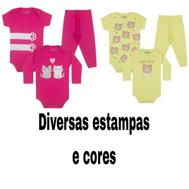 LANÇAMENTO 6 peças-2 kit body bebê manga longa/curta com calça/mijão menina 100% algodão enxoval recém nascido RN ao GG