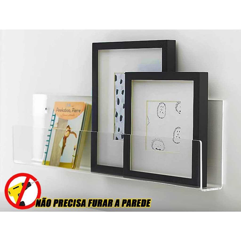 organizador porta livro prateleira de parede suporte sem furos acrilico 40x2,75x8cm