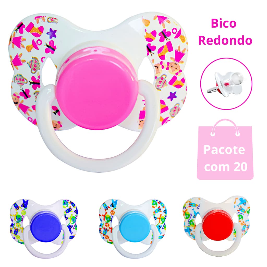 Chupetas Borboleta Bico de Silicone Redondo PCT 20 UNIDADES + 6M Chupetas Menino Menina bebê