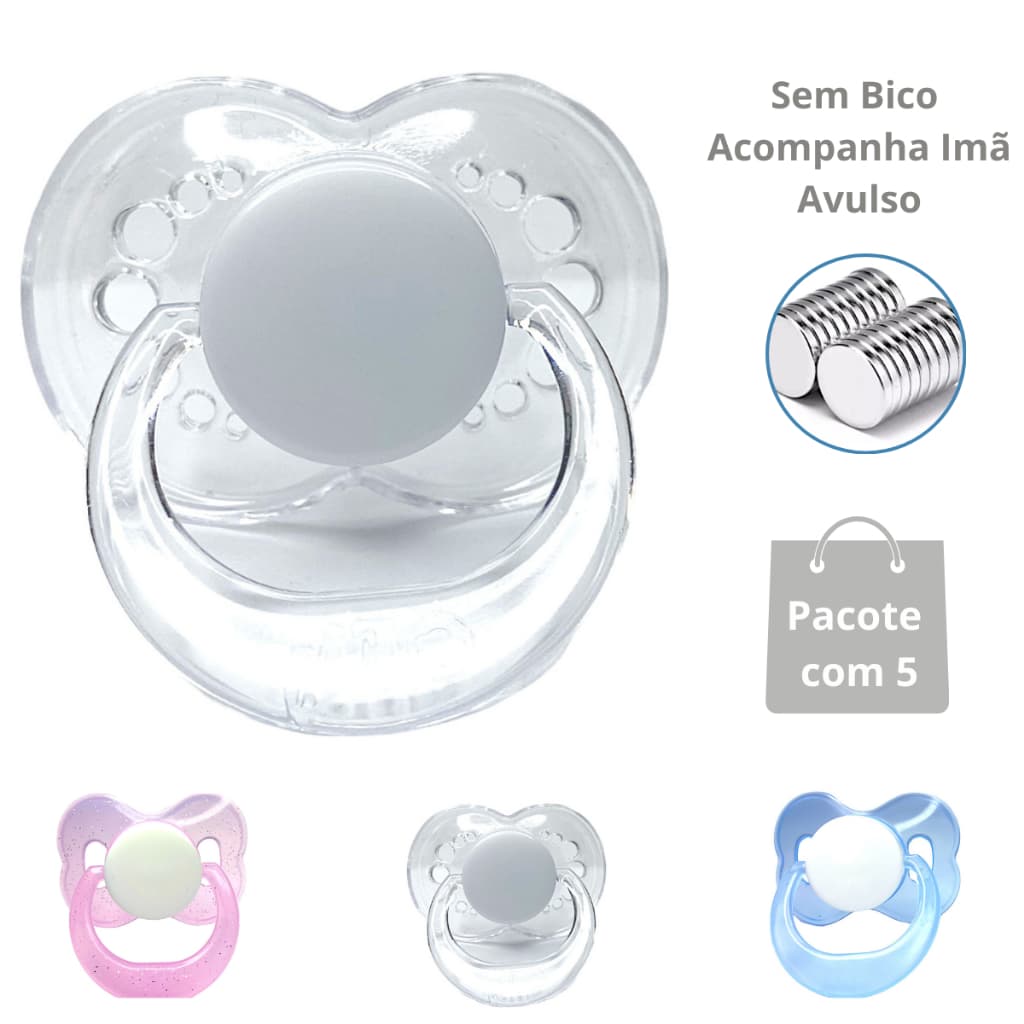 Chupeta Sem Bico Tipo Magnética Bebê Reborn Kit PCT 5 IMA -  Chupetas Bebê Reborn Premium PAC 5 unidades  - COM IMÃ AVULSO