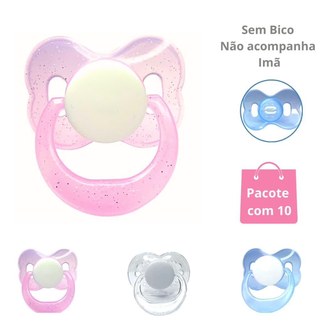 Chupeta Sem Bico Brilho Magnética Bebê Reborn 10 Chupetas Bebê Reborn Premium 10 unidades  SEM IMÃ