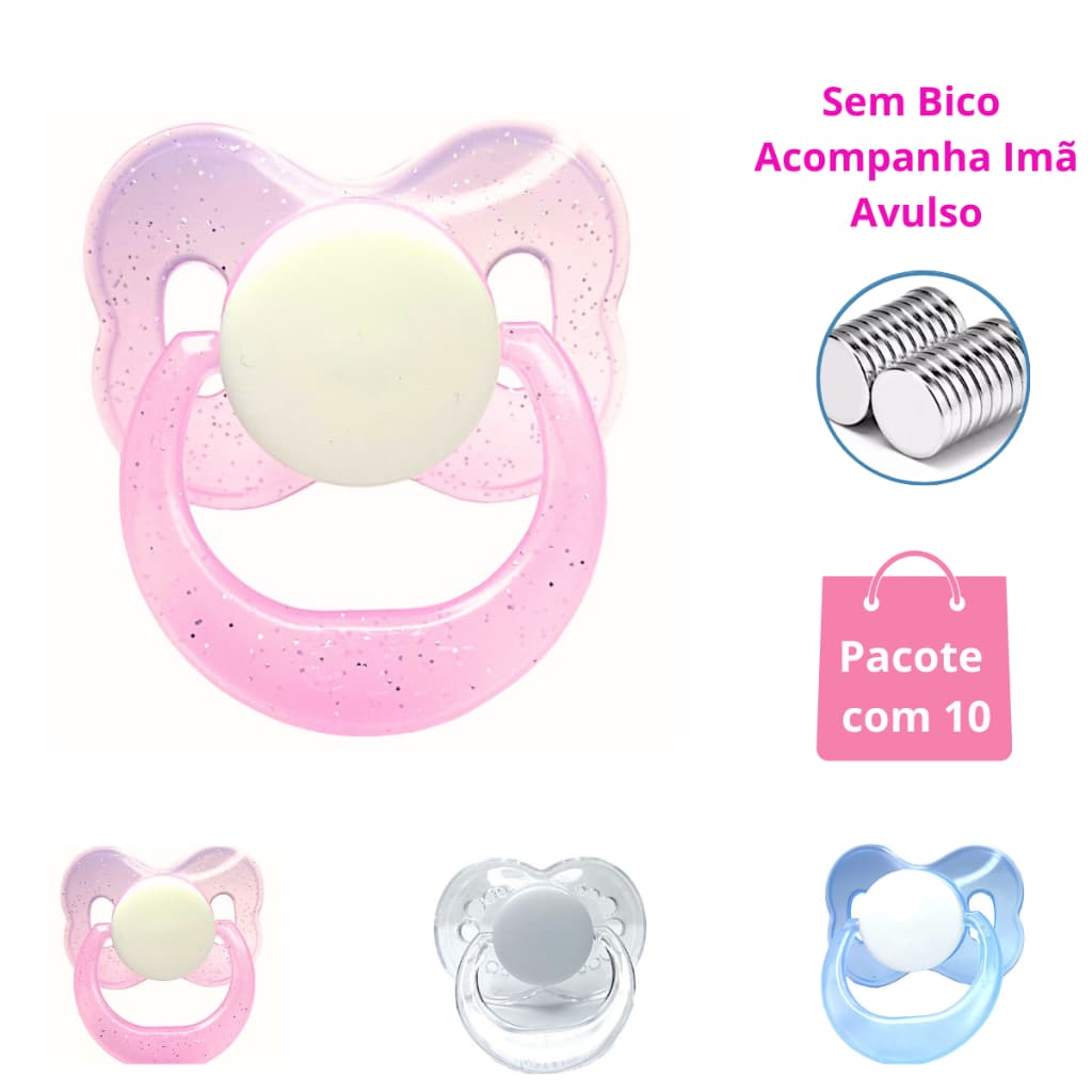 Chupeta Sem Bico Tipo Magnética Bebê Reborn Kit PCT 10 + IMA Chupetas Bebê Reborn Premium PAC 10 unidades  - COM IMÃ AVULSO