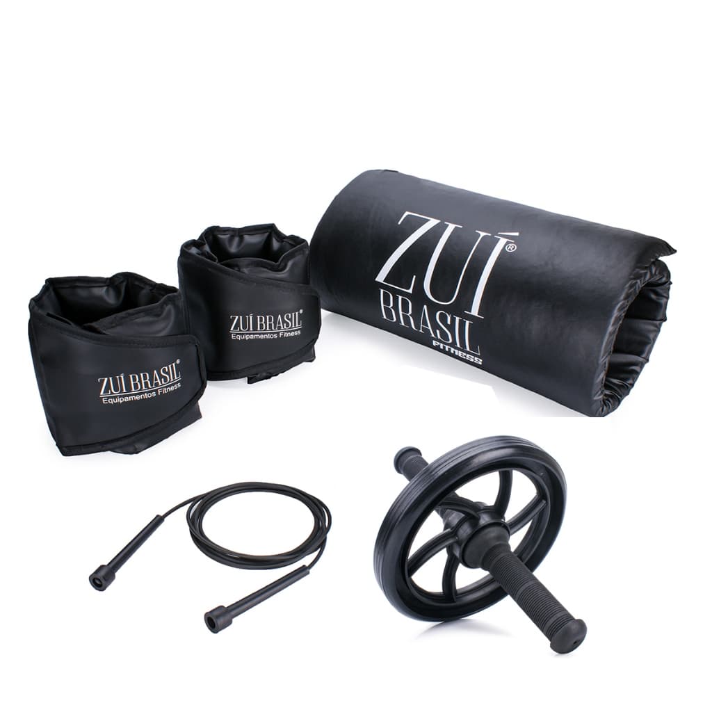 Kit Musculação Treino em Casa – Colchonete, Corda de Pular, Caneleira 10kg e Roda Abdominal