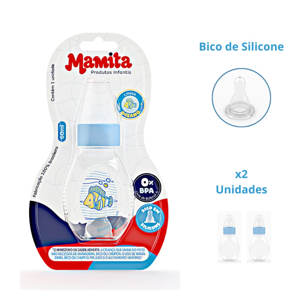 Mamadeira Chuquinha 60ml - Blister - Chuquinha Bico Mini - Mamadeira 60ml - PACOTE COM 2 UNIDADES