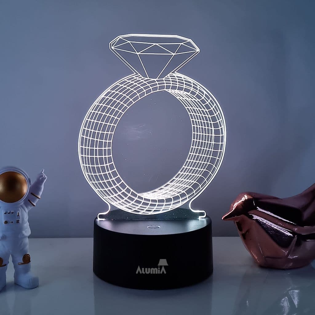 Abajur Luminária Decoração Led 3D Anel Para Presente Com Controle Remoto LED Efeito 3D 16 Cores Acompanha Cabo USB Ideal