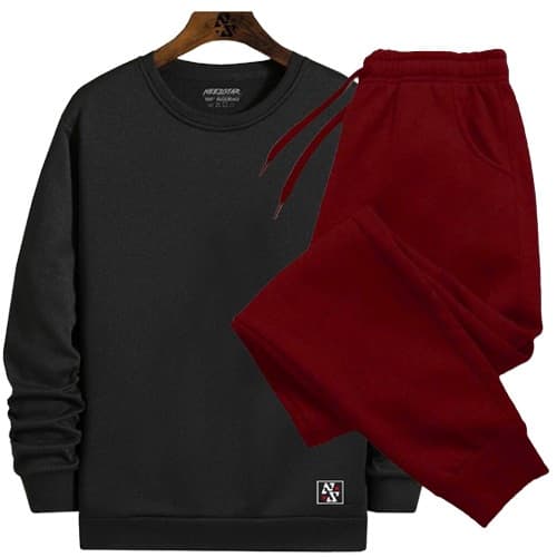 Conjunto Needstar Moletom Gola Careca Redonda Agasalho + Calça Moletom Básico Liso Bordô