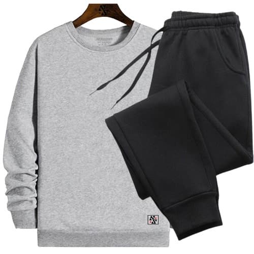 Conjunto Needstar Moletom Gola Careca Redonda Agasalho + Calça Moletom Básico Liso Preto