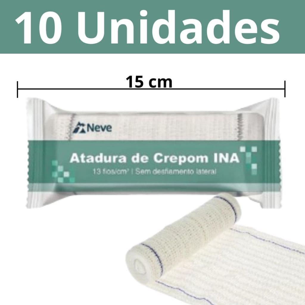 Kit 10un Faixa Curativo Atadura Crepom Crepe INA 13 Fios 15 cm  Sem Desfiamento Lateral Neve Alta