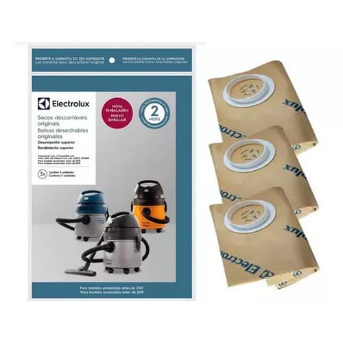 KIT 3 SACOS ASPIRADOR PÓ ELECTROLUX - A10S/A10T/A10/A10CLEAN/A13/A10N1/AQP10/AQP20/GT200/GT20N/FLEXS/FLEXN/AWD01/CSE10