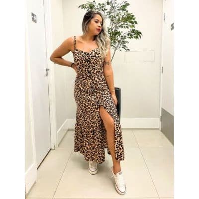 Vestido Longo Vestido Onça Longo Vestido Feminino Vestido Midi Vestido Animal Print  Midi Vestido Animale