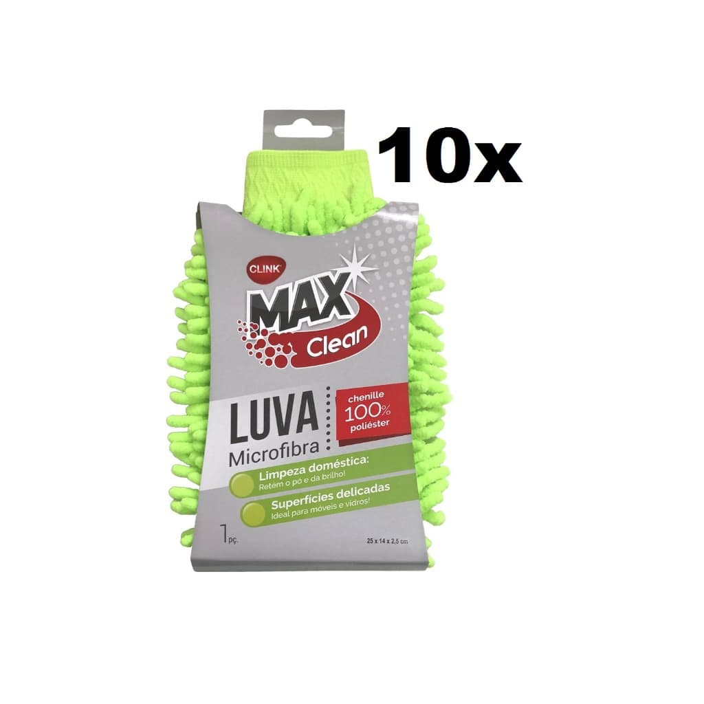 KIT 10 Luvas Microfibra Multiuso Lava Carro Limpeza Doméstica Chenille