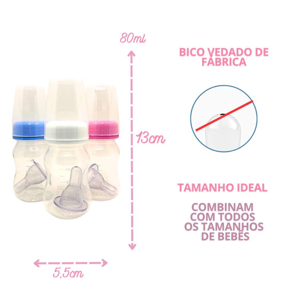 MAMADEIRA LISA 80 ML PARA BEBÊ REBORN PACOTE COM 25 UNIDADES - MAMADEIRA SEM FURO NO BICO - BICO VEDADO