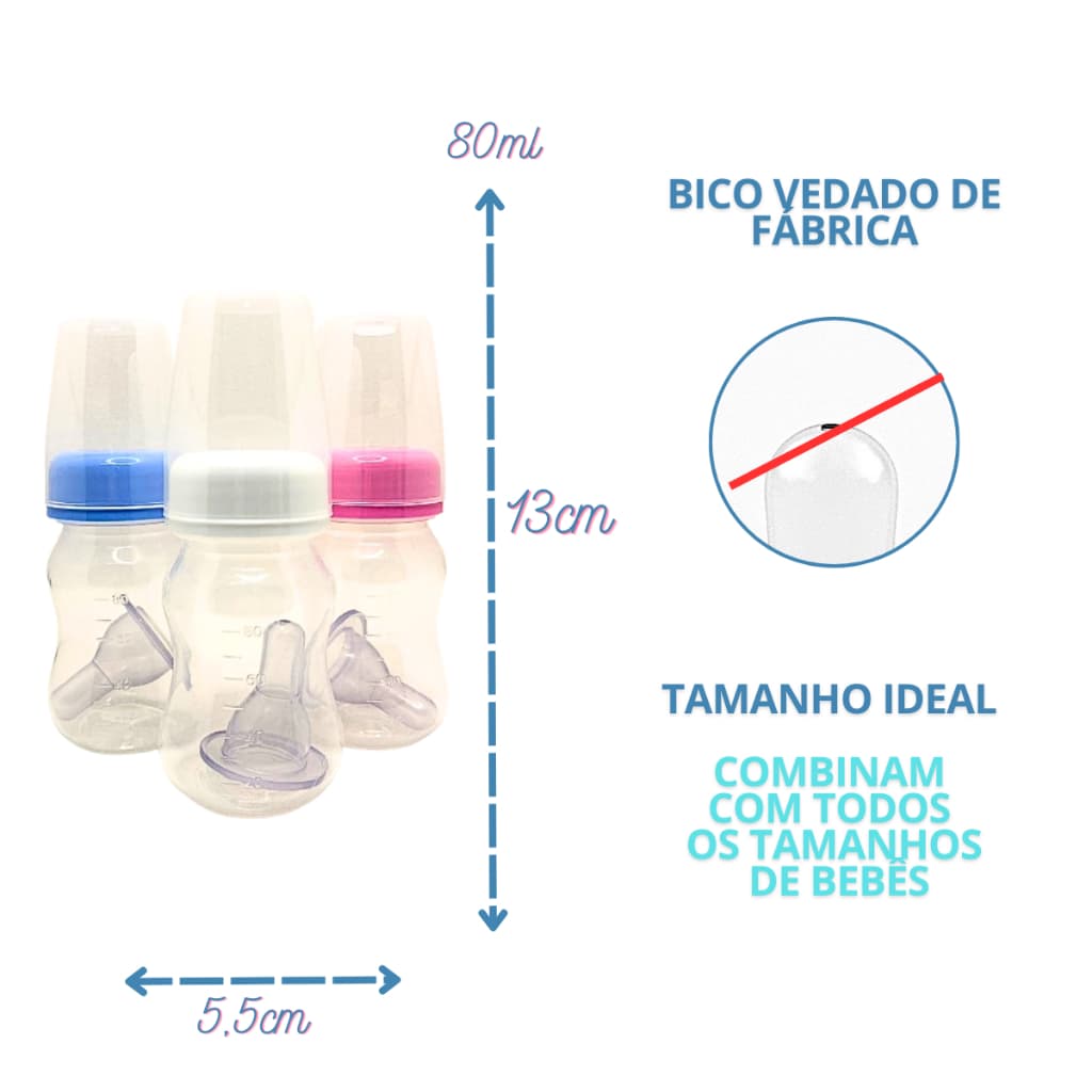 MAMADEIRA LISA 80 ML PARA BEBÊ REBORN PACOTE COM 50 MAMADEIRAS SEM FURO NO BICO - BICO VEDADO