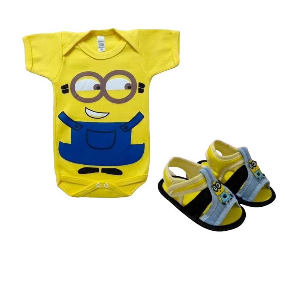 Kit 2 Peças - Body Minions + Sandália Bebê Fantasia Enxoval