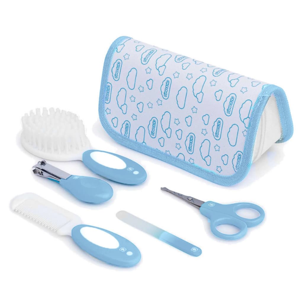 Kit Higiene 5 peças Cuidados Bebe Manicure Tesoura lixa Cortador De Unha Escova Pente Estojo Necessaire Menino Enxoval Saida Maternidade Kit Viagem Passeio Antialergico Completo Luxo Premium Presente Cha de Bebe