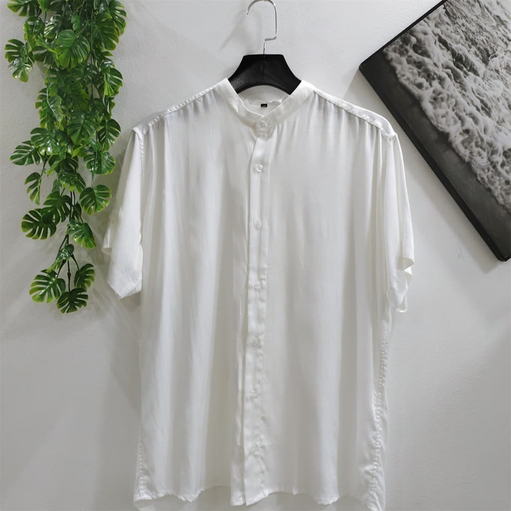 Camisa Social Gola Padre Masculina Slim Manga Curta 100%viscose  encolhe um pouquinho