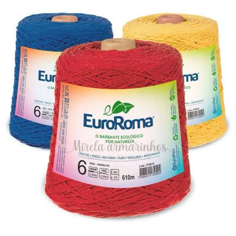 Barbante  Euro Roma 6 fios cone de 600gramas; Barbantes para crochê; Barbantes para macrame