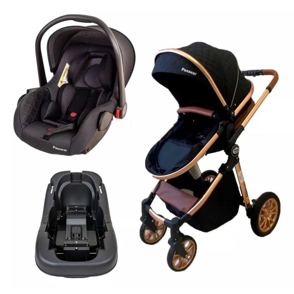Carrinho de Bebê Europeu 3 em 1 - Moisés, Bebê Conforto E Base Passear Baby