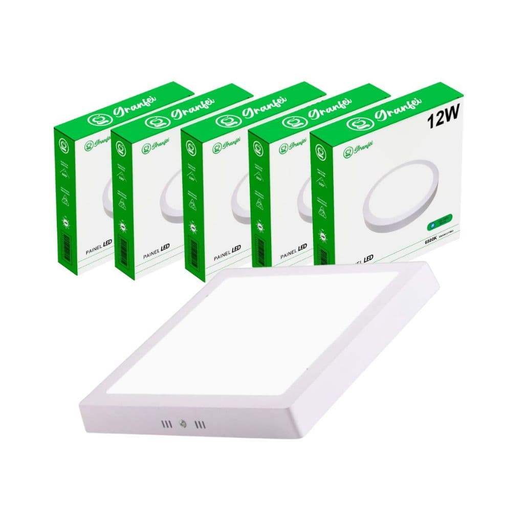 Kit 5-20 Luminária Led Painel Plafon 12W Sobrepor Quadrado Branco Frio Neutro Quente