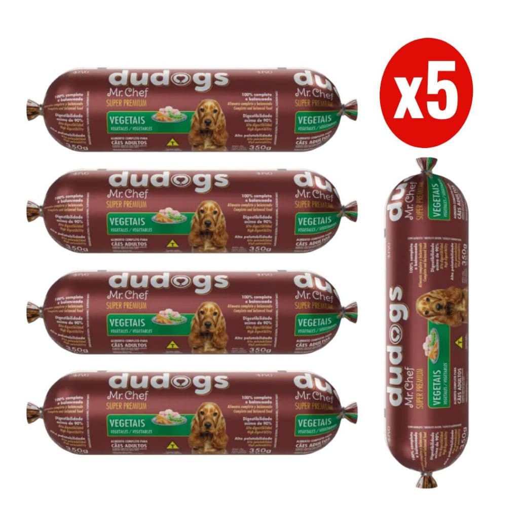 Kit 5 Dudogs Mr Chef Vegetais Ração Semi Úmida para Cães 350g FVO