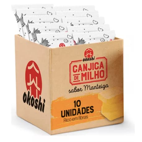 10 unidades - Pipoca Canjica de Milho OKOSHI sabor Manteiga 40g - Sem leite, VEGANO, sem glúten, lanche saudável -Okoshi