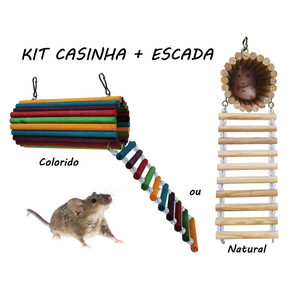 KIT 2 Brinquedos para Hamster Camundongo Sírio Twister Casinha Esconderijo Túnel + Ponte Escada