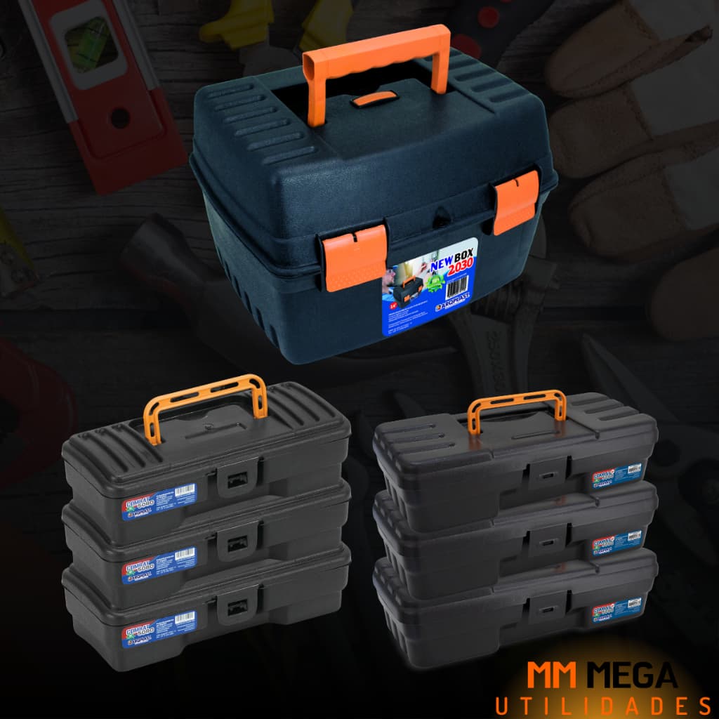 Kit 7 Caixas Plástica Resistente Organizadora Maletas De Ferramentas Eletricistas Maleta Grande