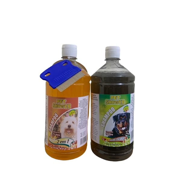 Kit Shampoo Antipulga + Shampoo Pelos Escuros (1 Litro) + Pente Anti-pulgas para Pets de Pelagem Escura