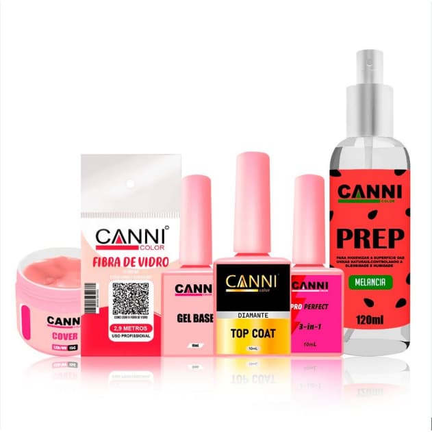 kit iniciante manicure fibra unhas gel canni color completo