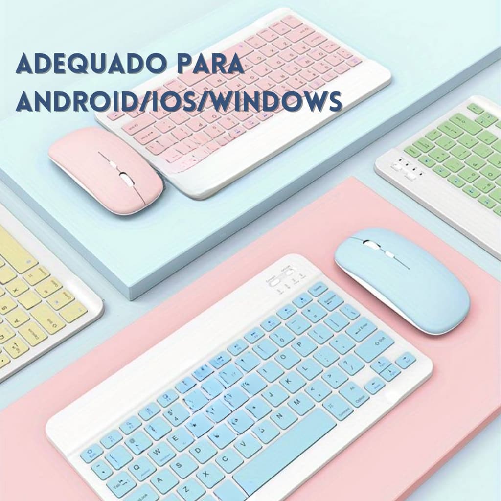 Kit Teclado E Mouse Bluetooth 5.2 Compatível Pc iPhone Android  Smartphones/Notebook/Tablet Cor do macarrão