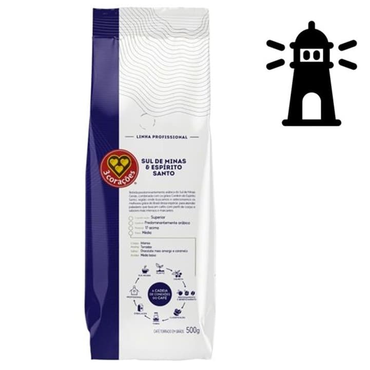 Café 3 Corações em Grãos Sul de Minas e Espírito Santo 500gr - Linha Profissional - 3 Corações
