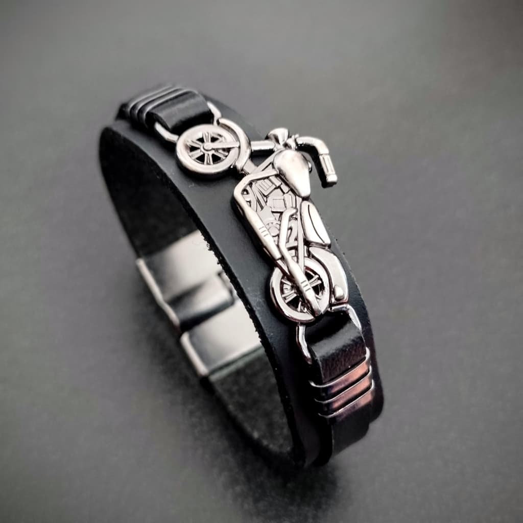 Pulseira bracelete couro legítimo Harley moto fecho magnético imã MOTO