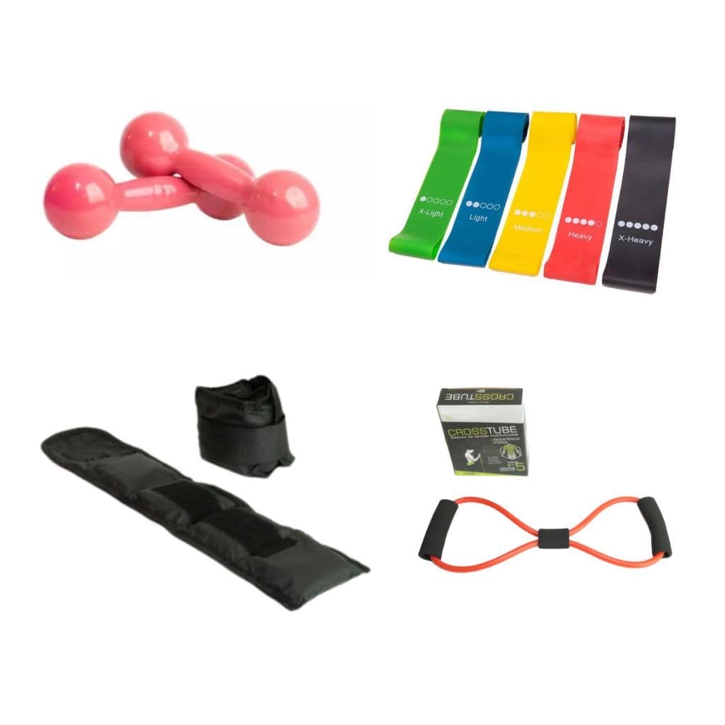 Kit Treino Completo Halter 1 Kg + Par Caneleira 1 Kg + Kit Mini Band + Elástico Multifuncional