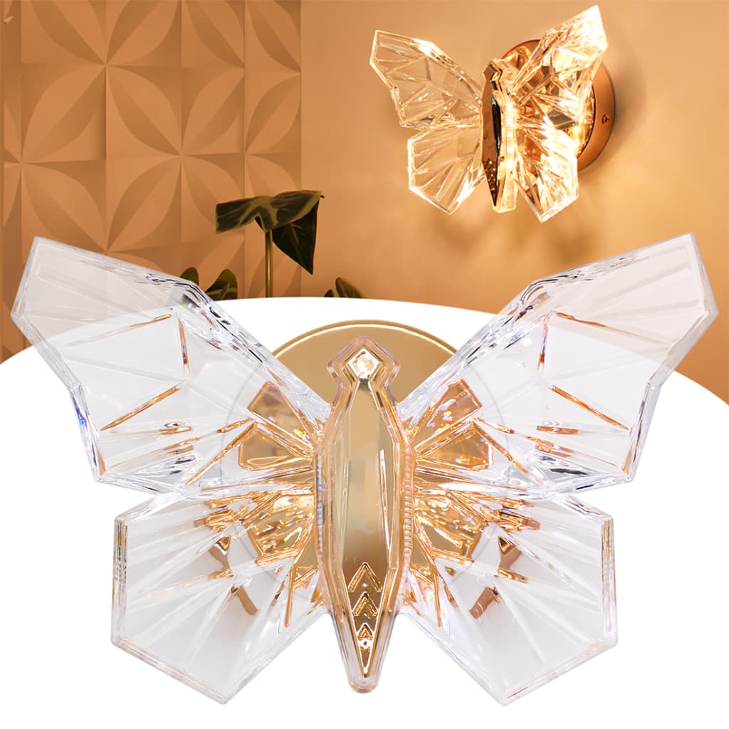 Arandela Borboleta Cristal Luminária Dourada Led Ar1123