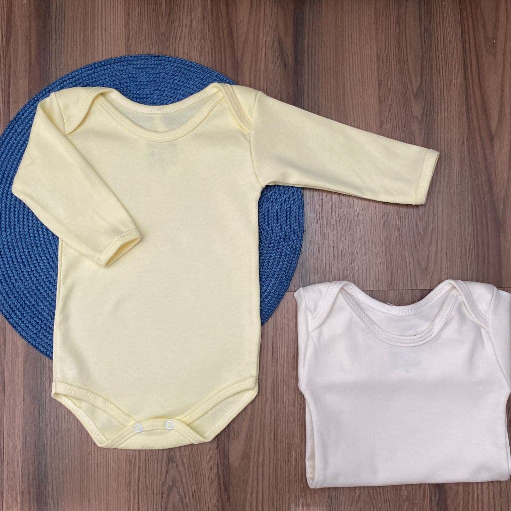 Kit com 2 - Body Bebê Menino Manga Longa Liso em Suedine 100% algodão Enxoval do bebê
