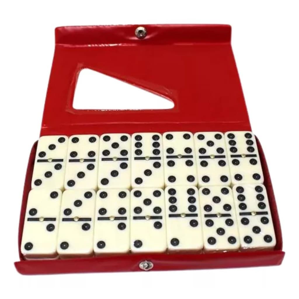 estojo com jogo de dominó com 28 peças em resina, resistente, ideal para toda a família
