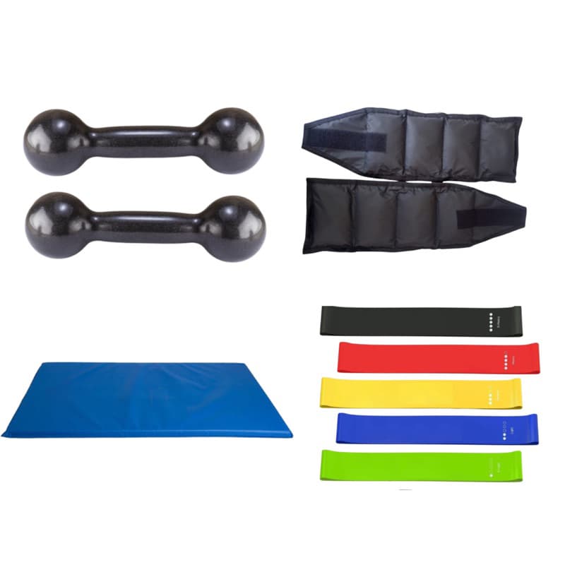 Kit Treino Completo Par Halter 2 Kg Preto + Par Caneleira 2 Kg + Kit 5 elásticos + Colchonete