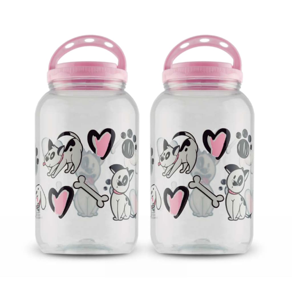 Kit 2x Pote Porta Ração 3600ml Dog Rosa Porta Guarda Ração Armazenador Com Alça Gato Cachorro Contêiner Dispenser Pet