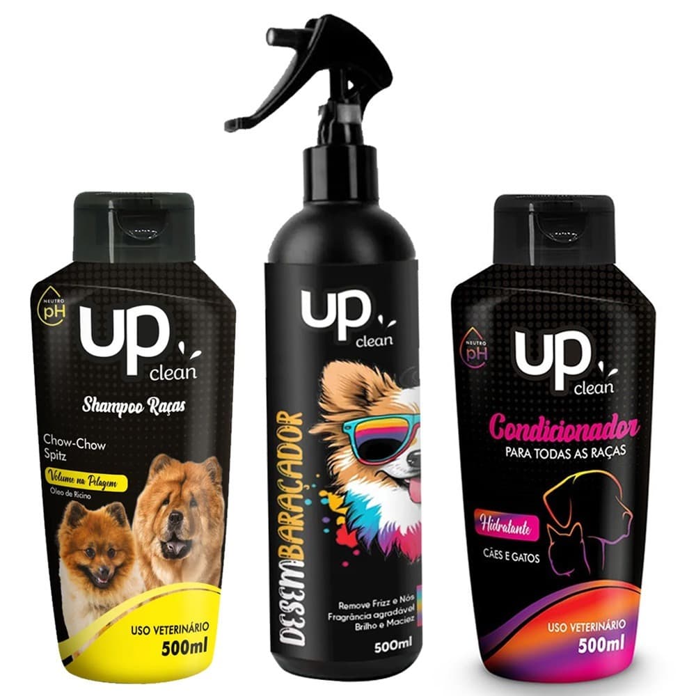 Kit Shampoo para Cachorro Raças Chow Chow-Spitz + Desembaraçador + Condicionador Raças Universal