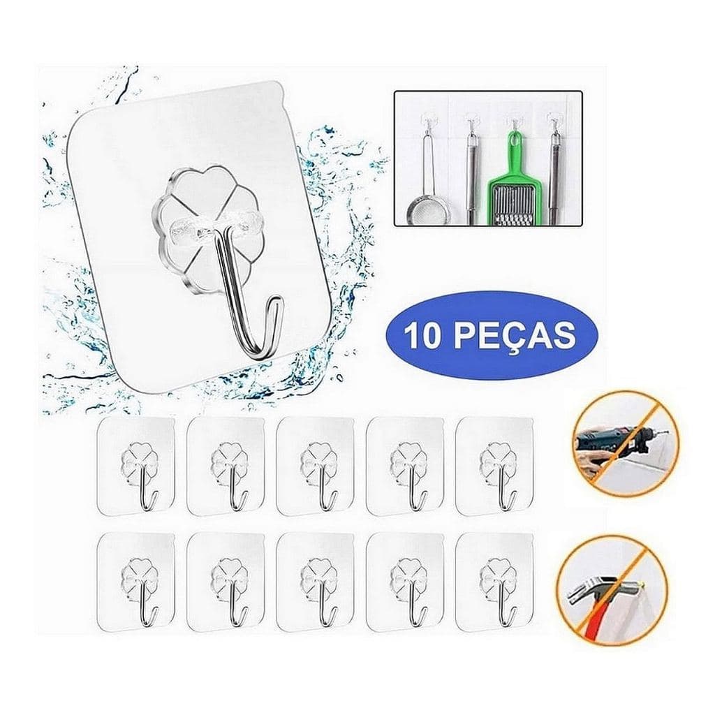 kit 10 Ganchos Adesivo de parede Sem Furo Para Banheiro Cozinham Lavanderia