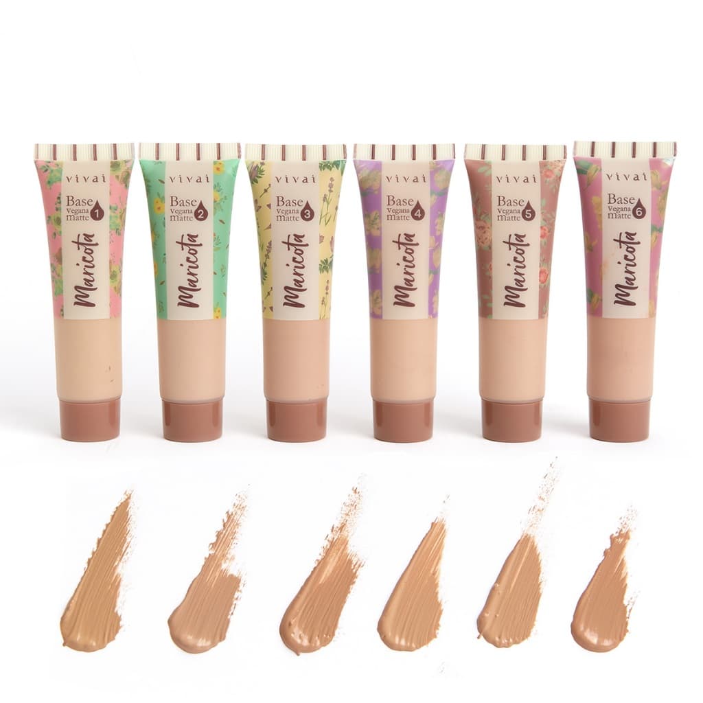 Base liquida, Cobertura Aveludada, maquiagem Oil-free Uniformiza a pele, Longa duração e vegana Maricota cosmeticos Vivai