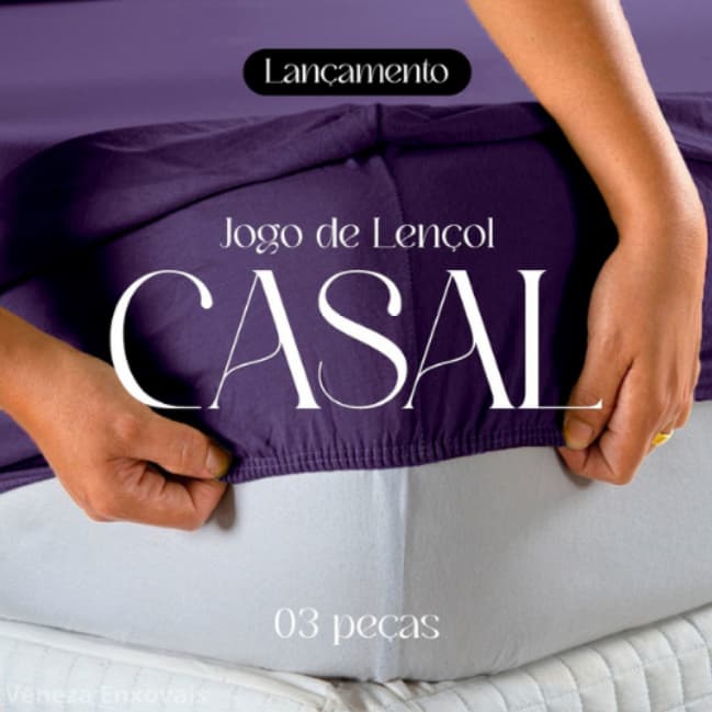 Jogo de Lençol Cama Casal Padrão Box 3 Peças Liso com Elástico em toda volta - 1,88m x 1,38m x 20cm Novidade