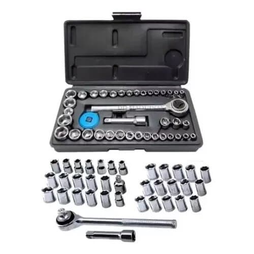Kit 40 Peças Jogo De Soquete Chave Catraca Reversível 1/4