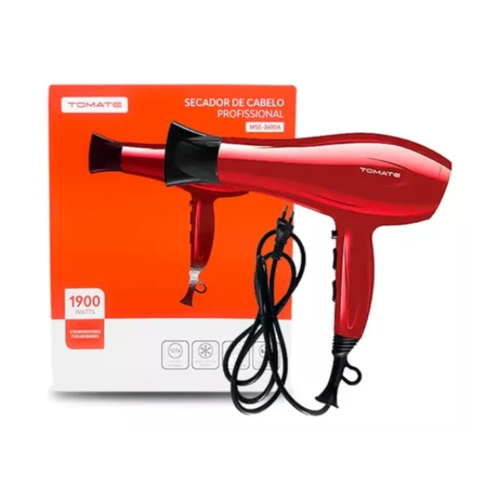 Secador De Cabelo Profissional 1900w 110v Seca Rápido Tomate Mse-2600a