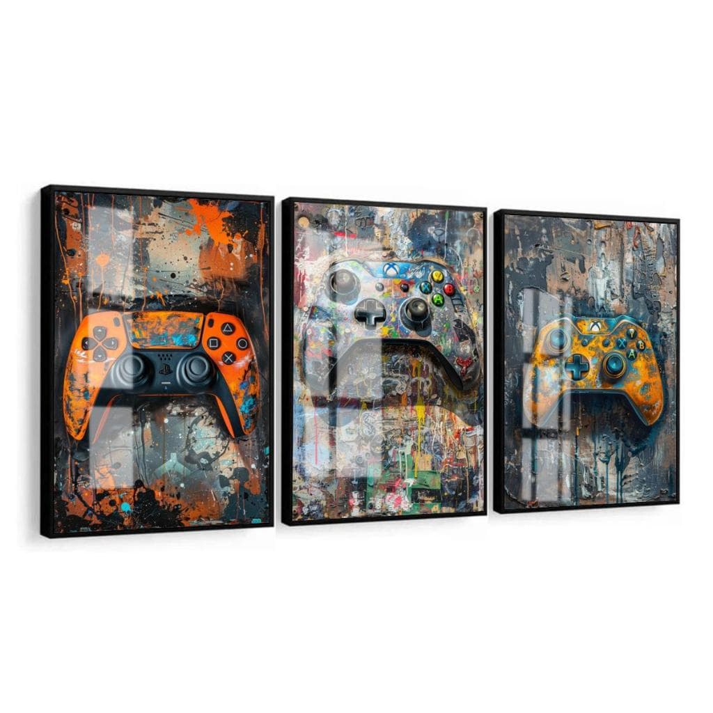 Kit de Quadro 3 Peças para Decoração Controle Video Game 40x60cm