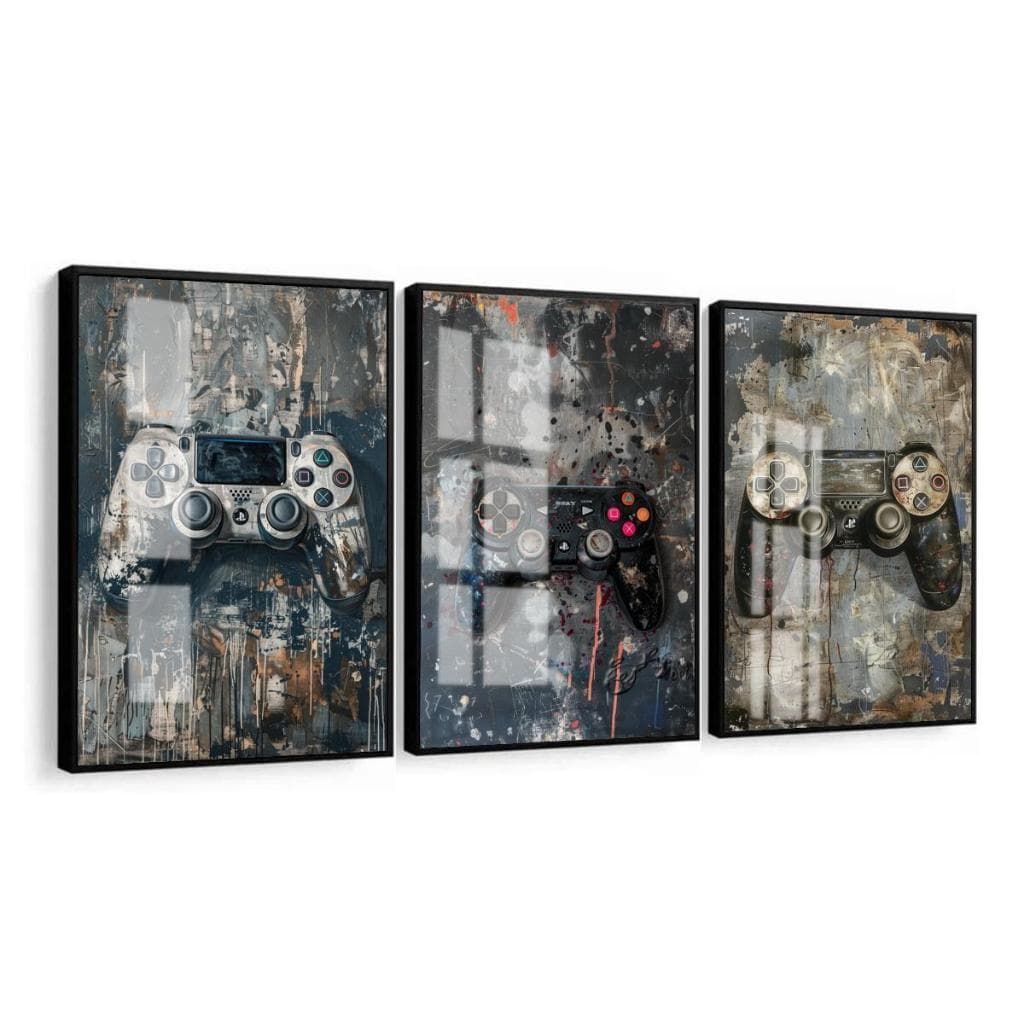 Quadro Decorativo Video Game Colorido Controle Vidro e Moldura