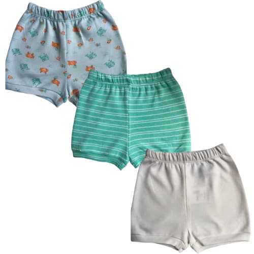 Kit 3 Shorts Bebê Menino Liso Estampado Listrado Masculino Infantil Kiko E Kika Shortinho Tapa Fralda Ref 10376