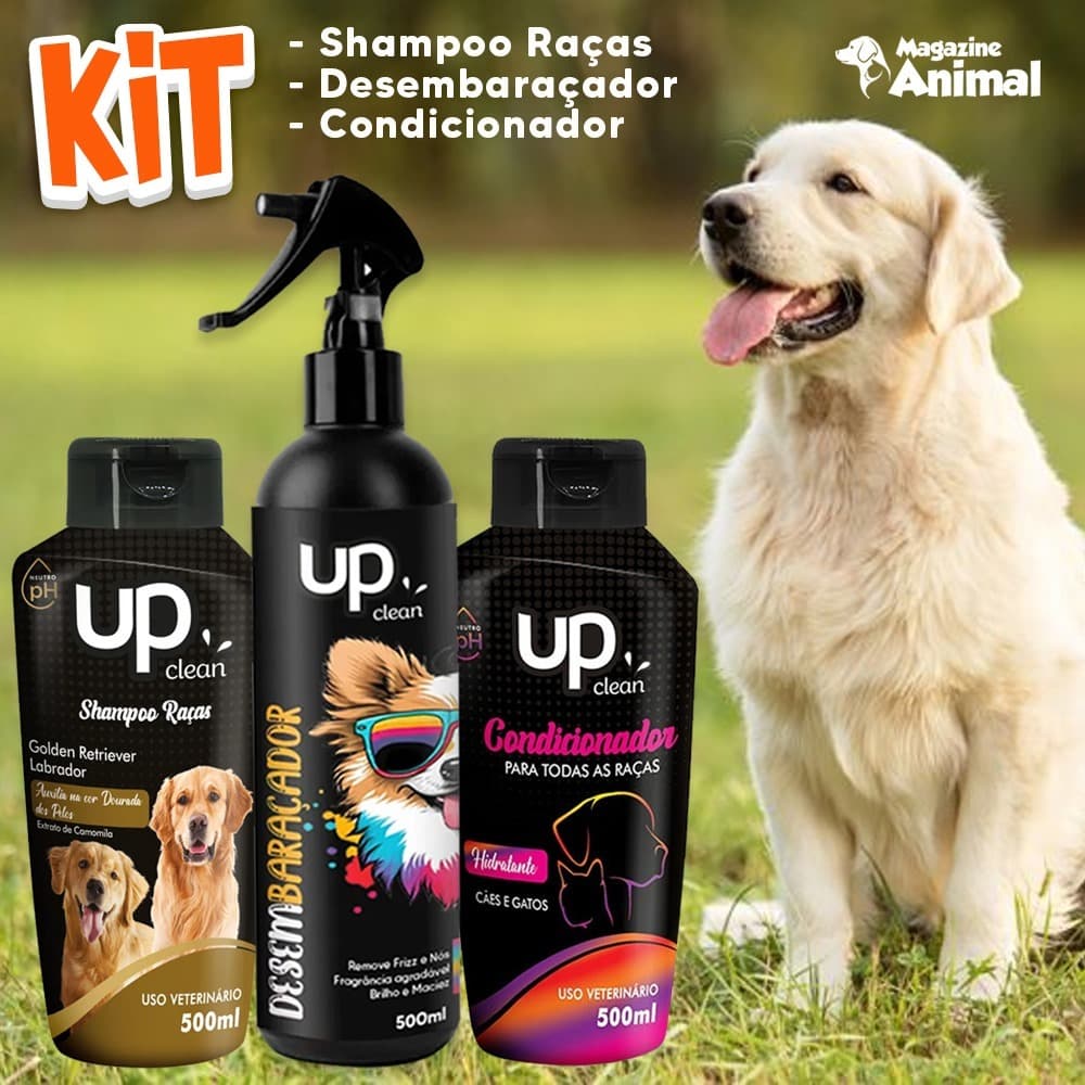 KIt Shampoo para Cachorro Raças Golden - labrador + Desembaraçador + Condicionador Raças Universal
