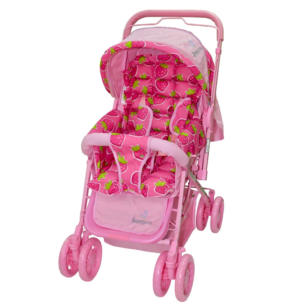 Carrinho Bebê Passeio Menina Menino Reclinável  Berço Alça Reversível com Mosquiteiro Pink + Bolsa