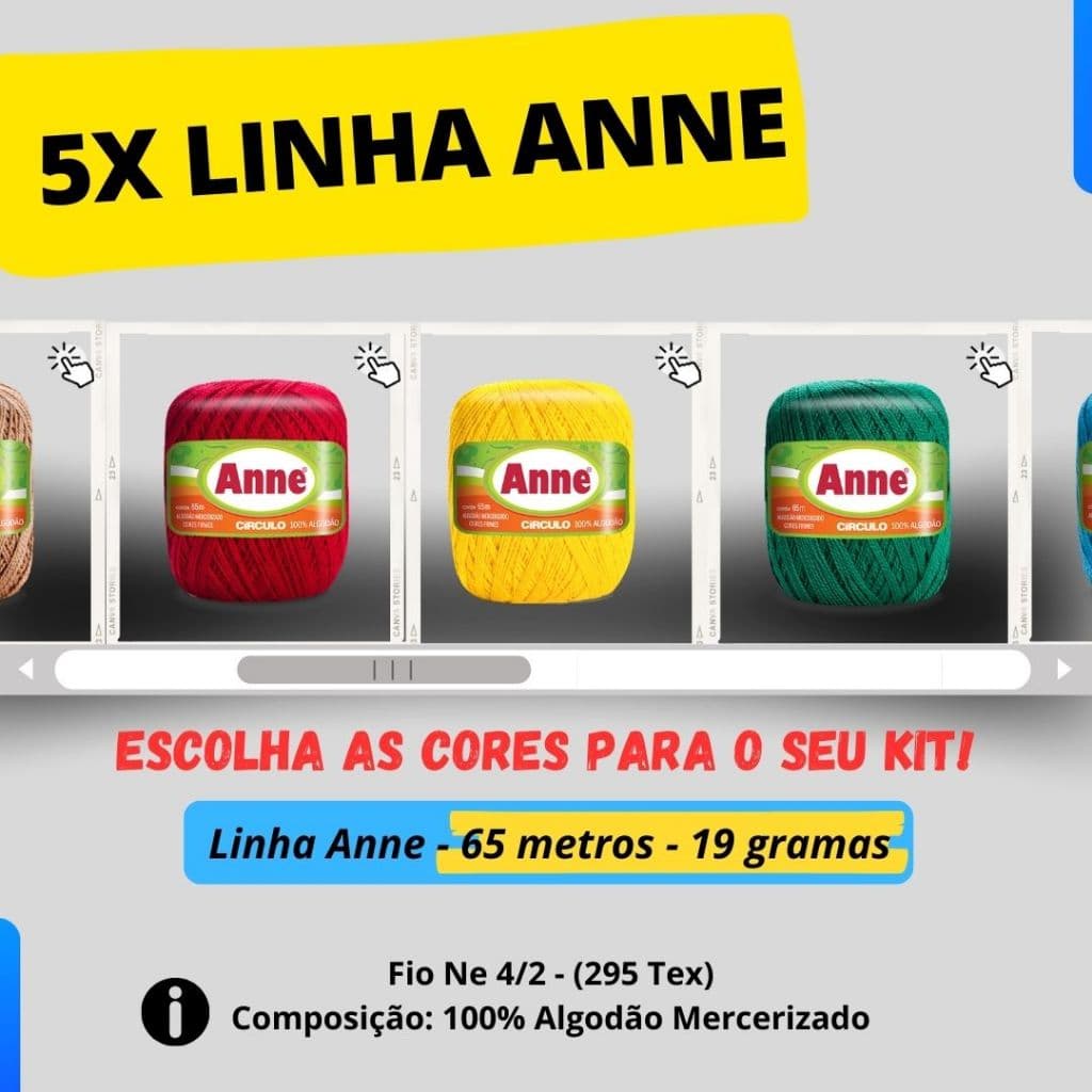 KIT - 5x Linha Anne Círculo 65 Metros 19g - Crochê / Vestuário / Tricô / Amigurumi / Roupas / Inverno. - Monte o seu Kit!